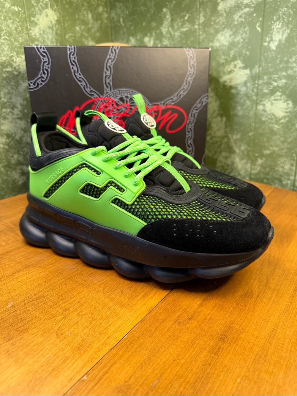 Versace Chain Reaction 'Black Green' Sneakers Men 12 COA Available - Picture 3 of 16